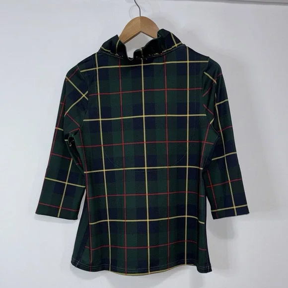 Gretchen Scott Ruffle Neck Middleton Red Plaid 3/4 Sleeve Blouse Top Size Medium - Picture 6 of 6